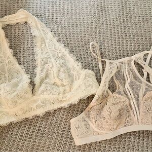 Free People Lace Bralette Set in Cream and Tan
